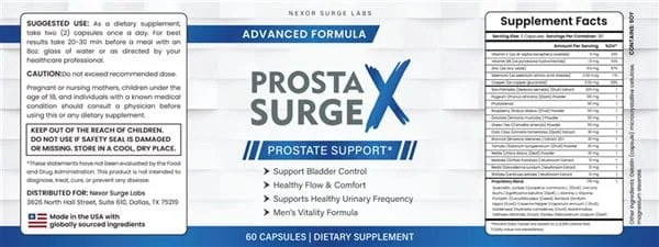 Prosta Surge X Supplement Facts